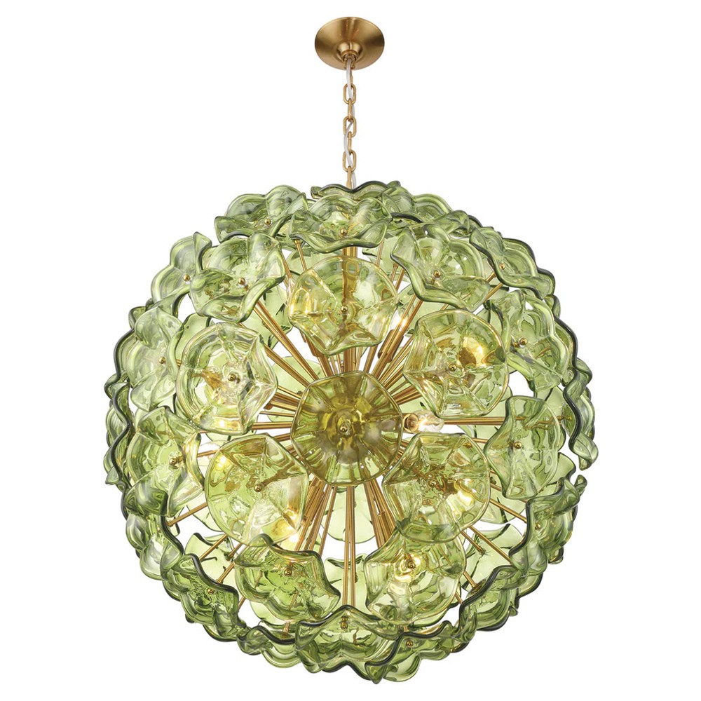Esmara Traditional Green Glass 12 Light Globe Chandelier|