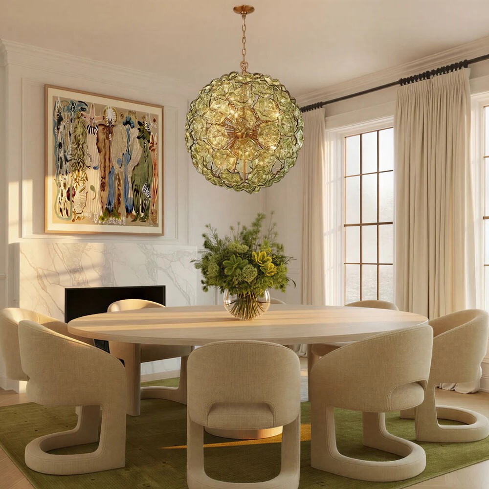 Esmara Traditional Green Glass 12 Light Globe Chandelier|