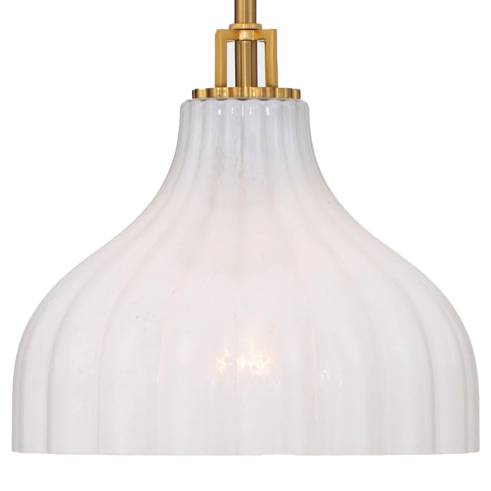 Leland Updated Traditional Fluted White Glass Pendant - 10"|