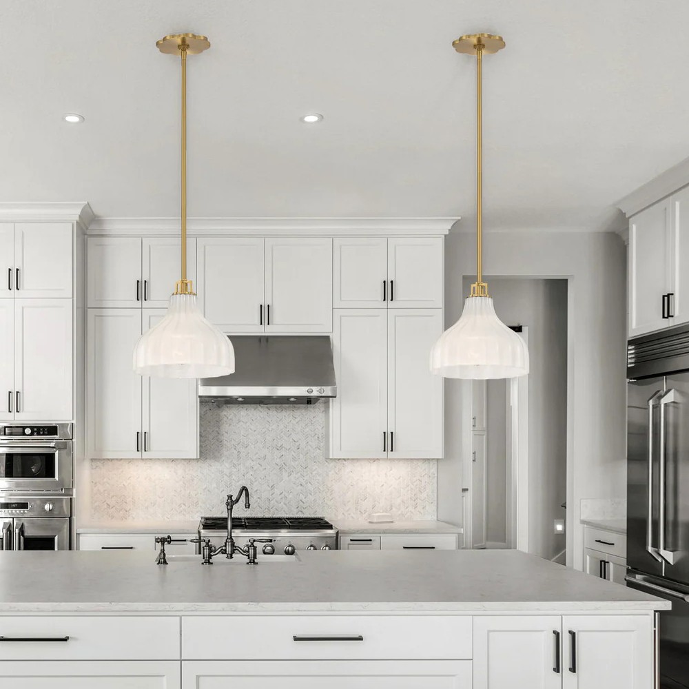 Leland Updated Traditional Fluted White Glass Pendant - 10"|