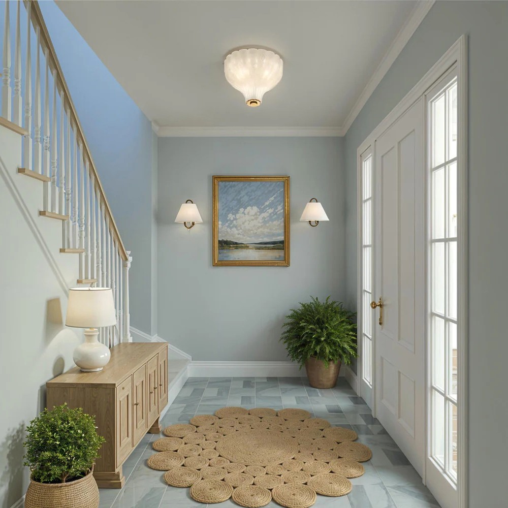 Leland Updated Traditional Fluted White Glass Semi Flush Mount|