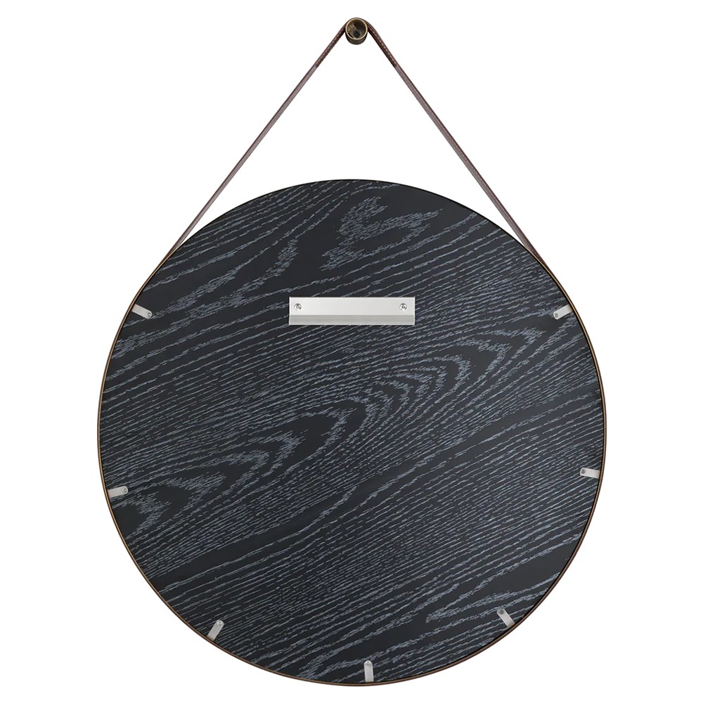 Finley Traditional Brown Leather Strap Gold Round Wall Mirror|