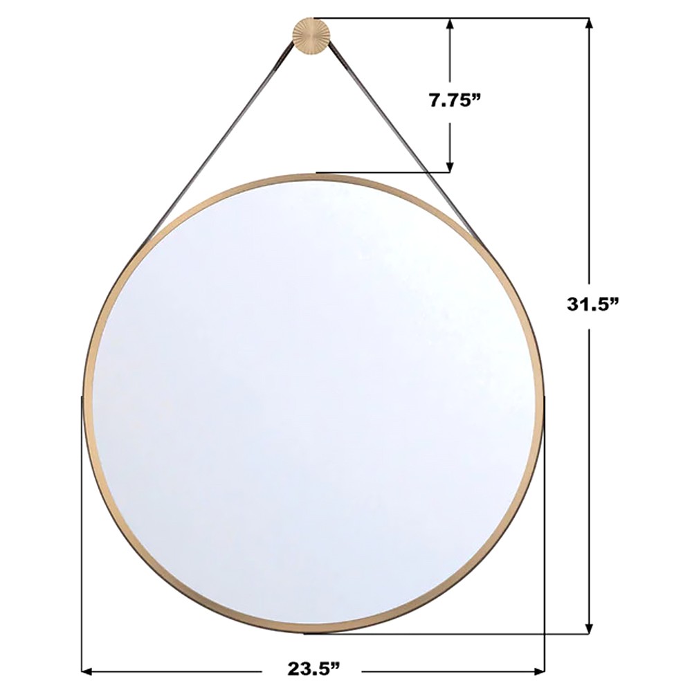 Finley Traditional Brown Leather Strap Gold Round Wall Mirror|