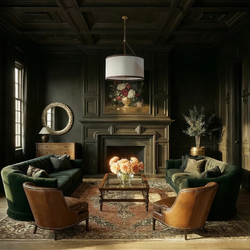 Finley Traditional Brown Leather Trim White Linen Drum Pendant|