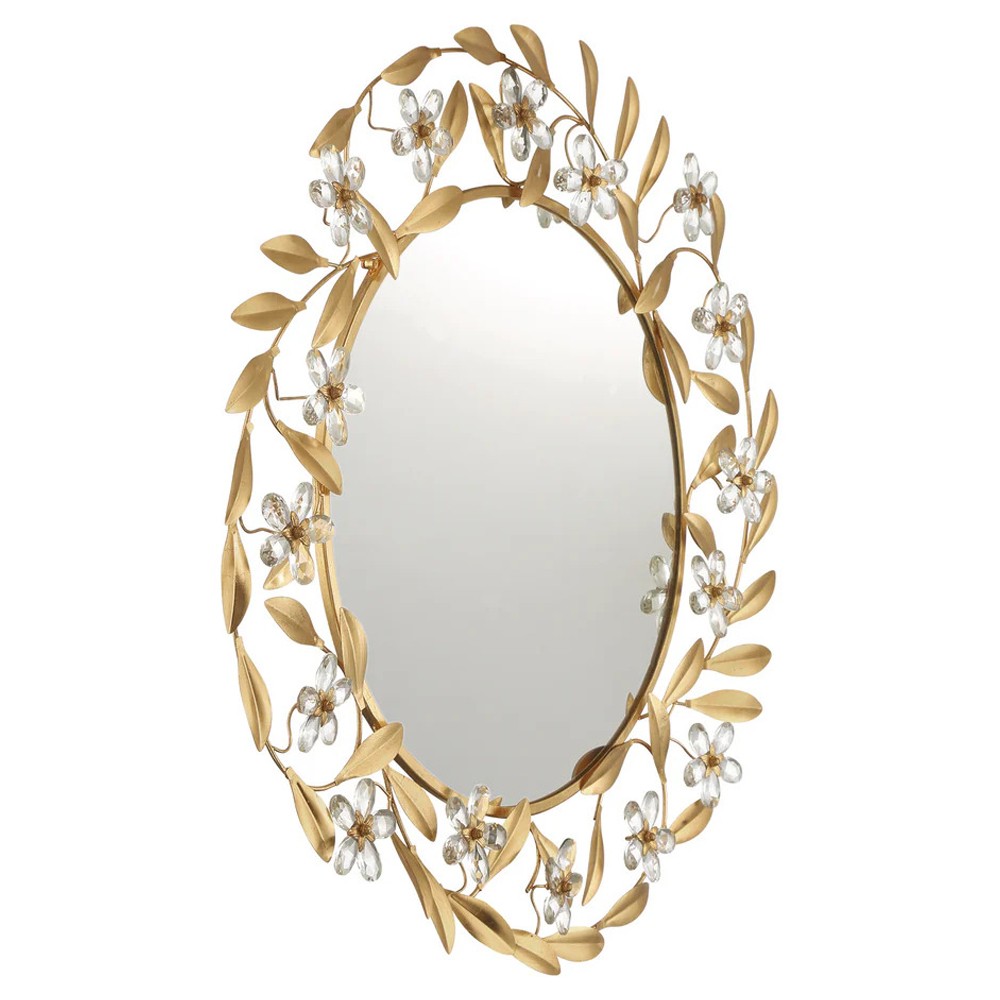 Marielle Traditional Gold Hand-Cut Crystal Floral Wall Mirror|