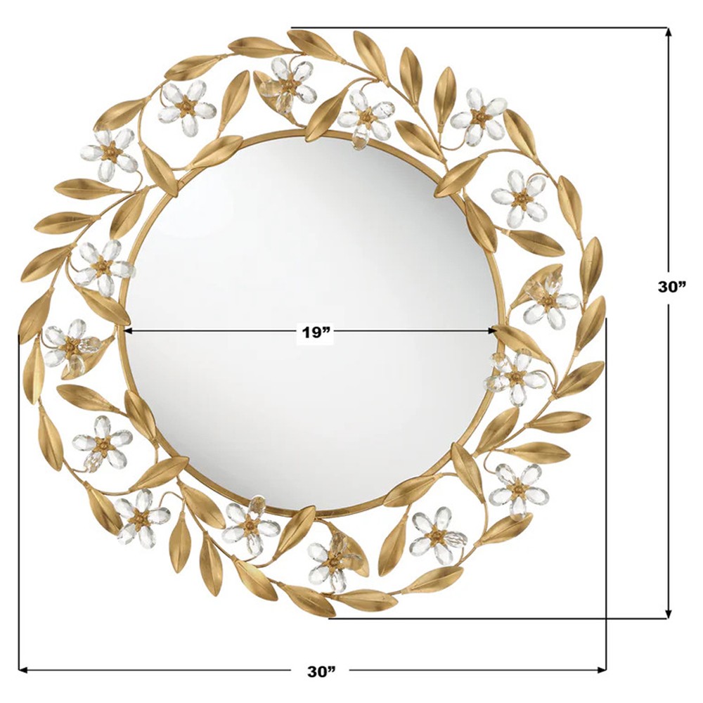 Marielle Traditional Gold Hand-Cut Crystal Floral Wall Mirror|