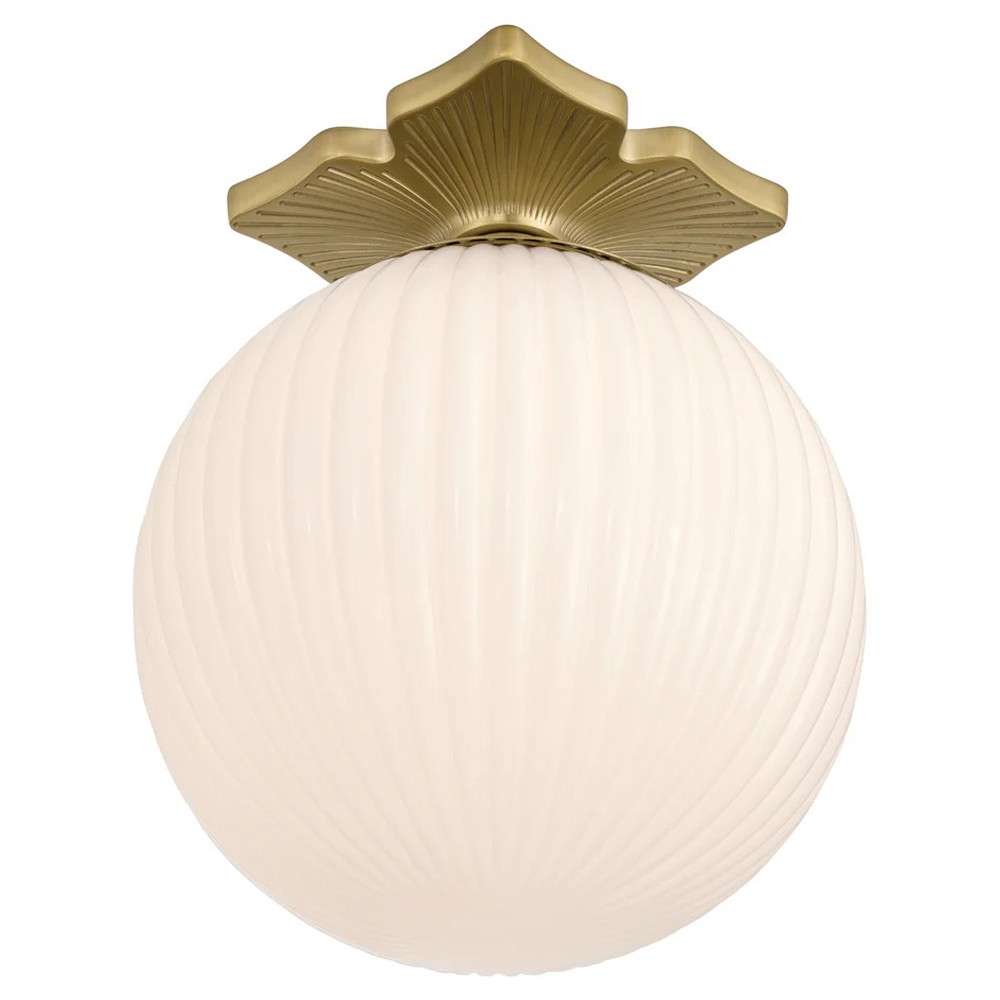 Arden Traditional Aged Brass White Ribbed Glass Semi Flush Mount|