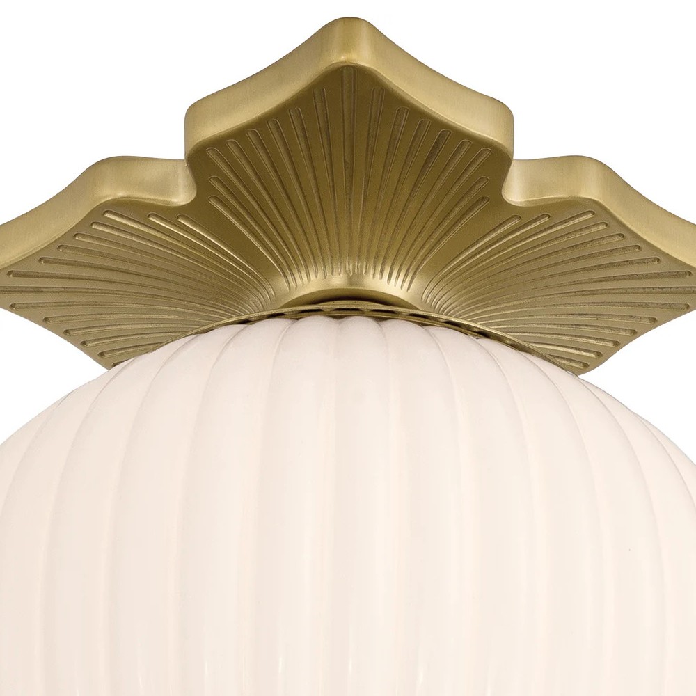 Arden Traditional Aged Brass White Ribbed Glass Semi Flush Mount|
