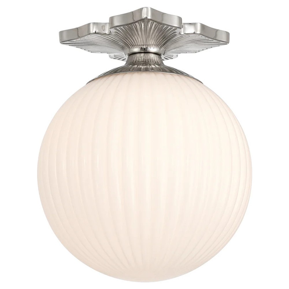 Arden Traditional Polished Nickel White Ribbed Glass Semi Flush Mount|