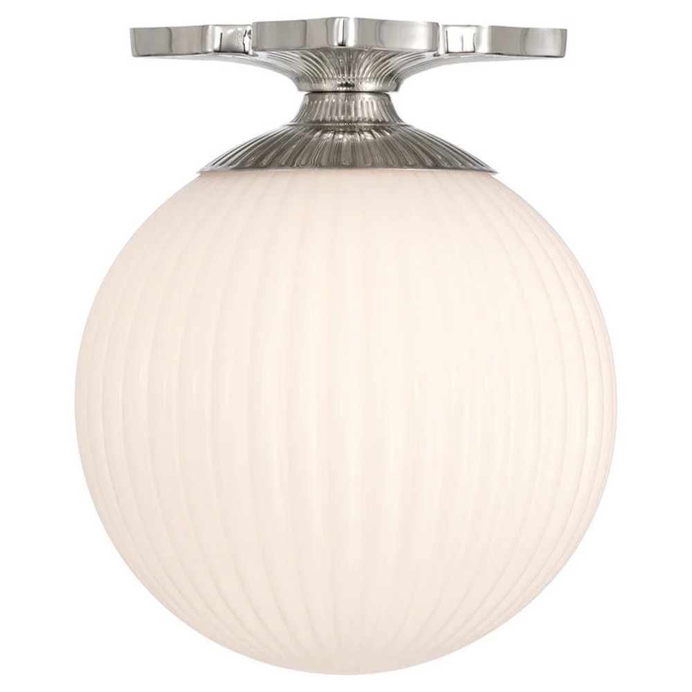 Arden Traditional Polished Nickel White Ribbed Glass Semi Flush Mount|
