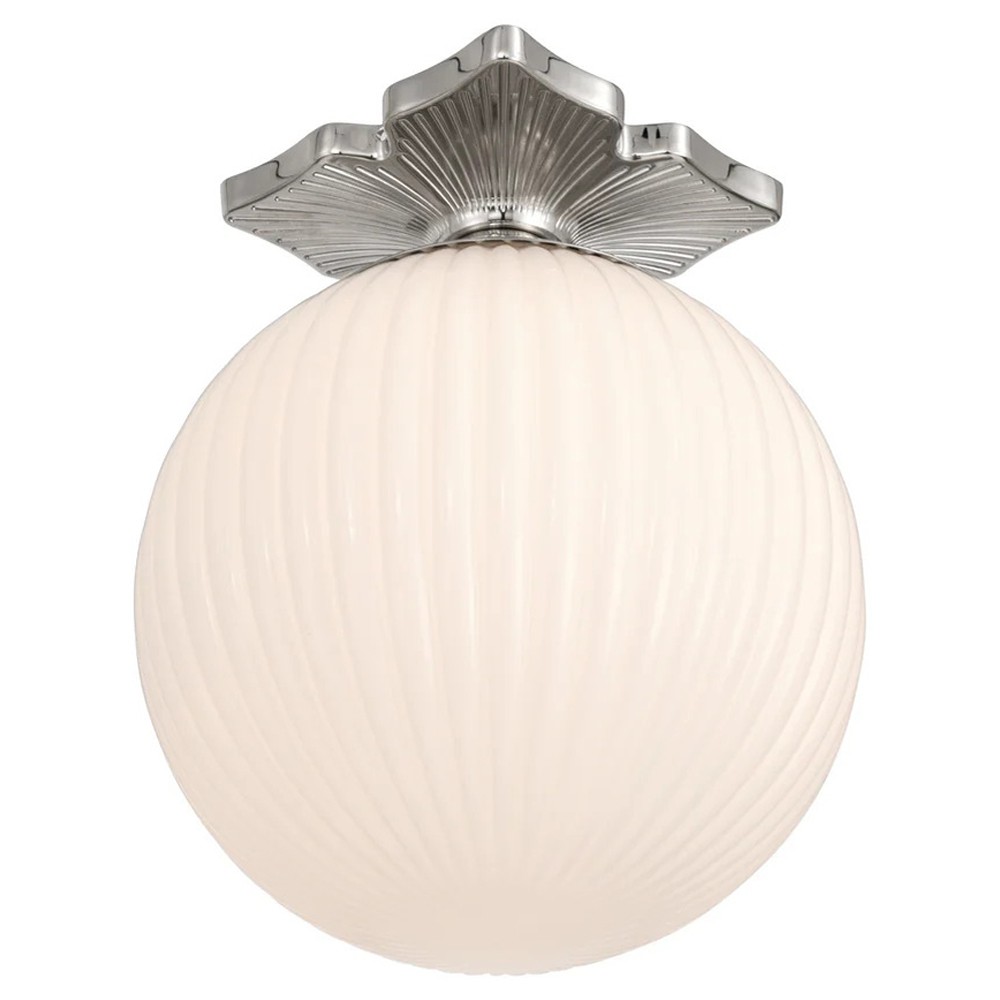 Arden Traditional Polished Nickel White Ribbed Glass Semi Flush Mount|