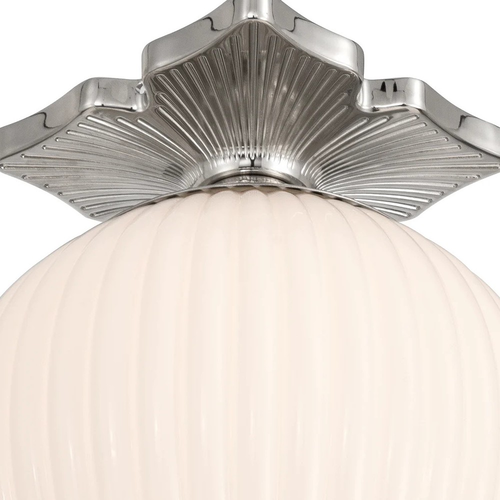 Arden Traditional Polished Nickel White Ribbed Glass Semi Flush Mount|