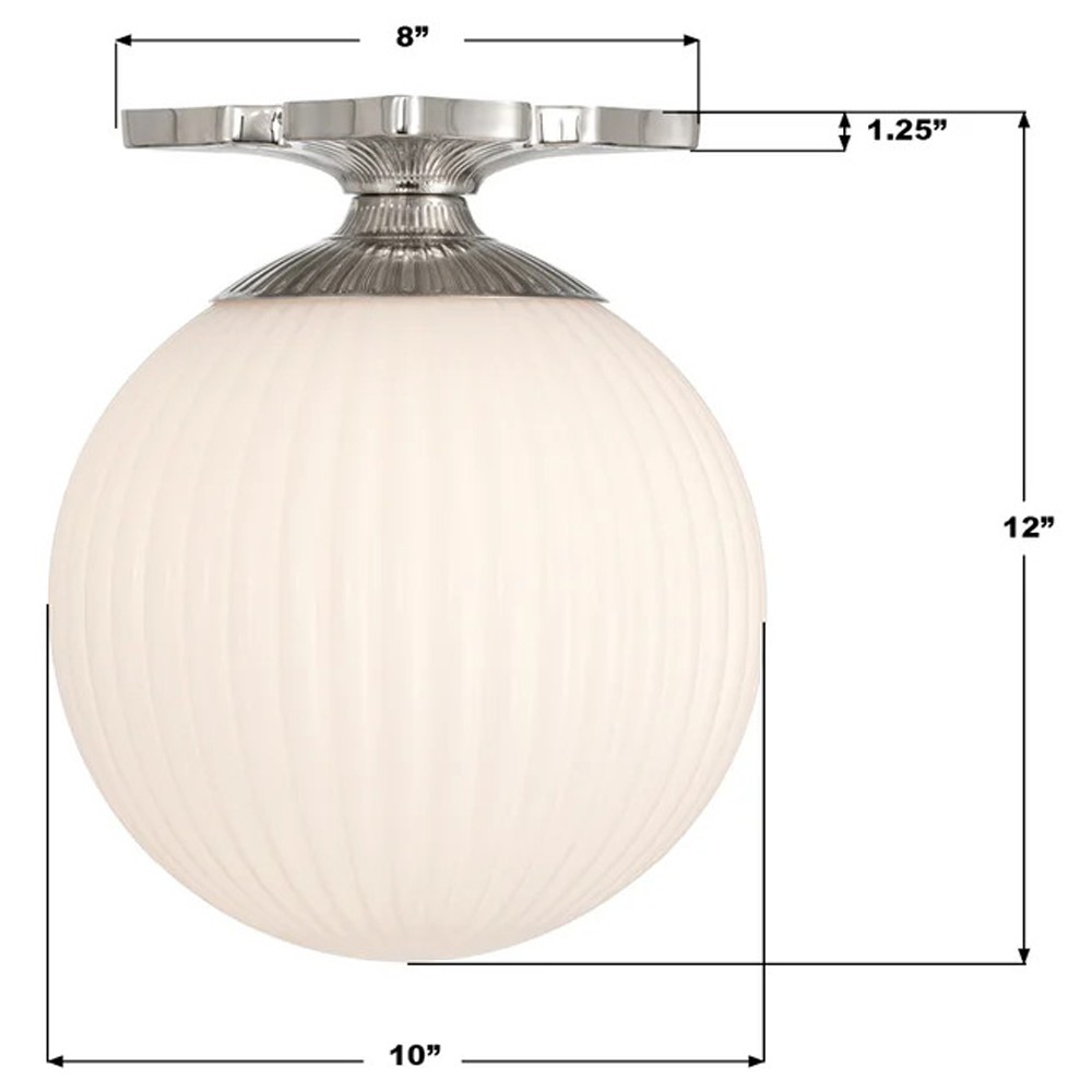 Arden Traditional Polished Nickel White Ribbed Glass Semi Flush Mount|