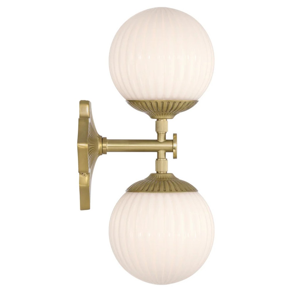 Arden Traditional Aged Brass White Ribbed Glass 2 Light Sconce|