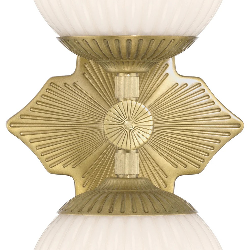Arden Traditional Aged Brass White Ribbed Glass 2 Light Sconce|