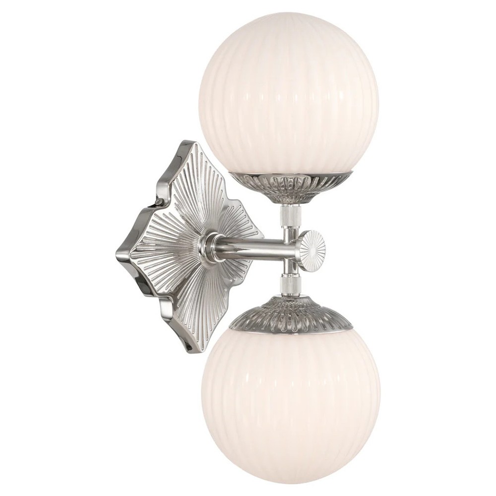 Arden Traditional Polished Nickel White Ribbed Glass 2 Light Sconce|