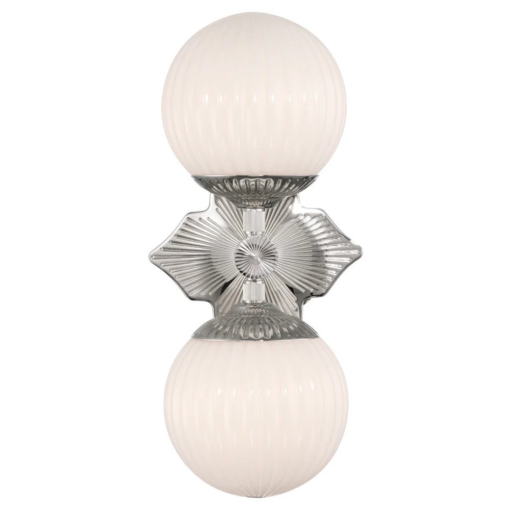 Arden Traditional Polished Nickel White Ribbed Glass 2 Light Sconce|
