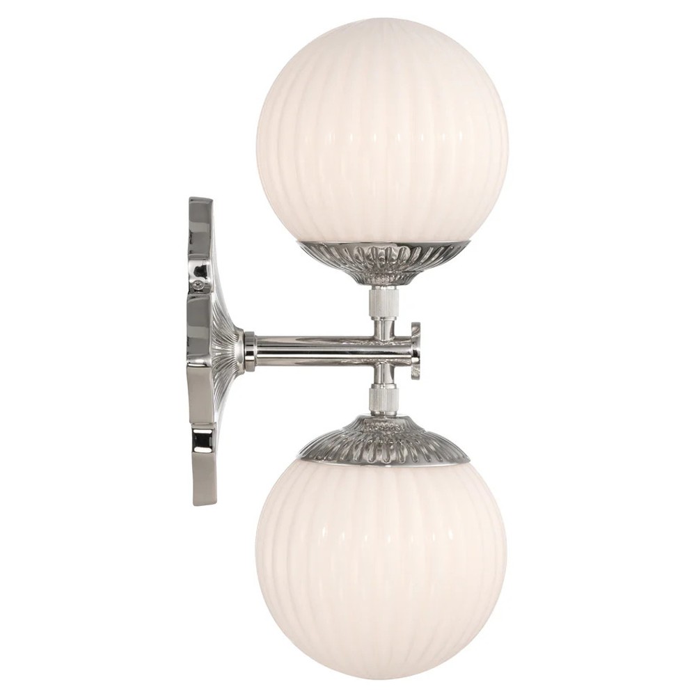 Arden Traditional Polished Nickel White Ribbed Glass 2 Light Sconce|
