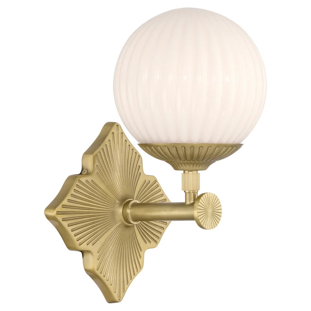 Arden Traditional Aged Brass White Ribbed Glass 1 Light Sconce|