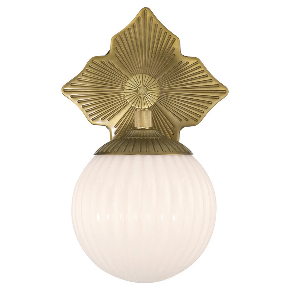 Arden Traditional Aged Brass White Ribbed Glass 1 Light Sconce|