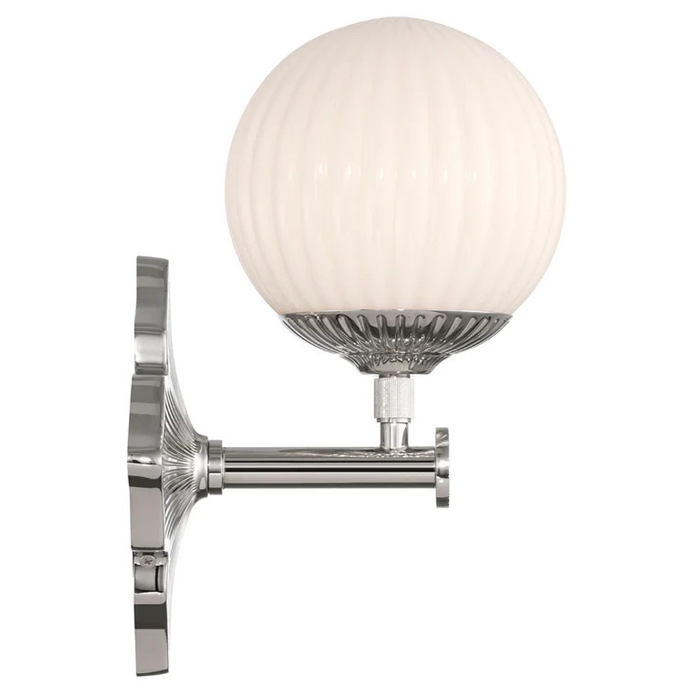 Arden Traditional Polished Nickel White Ribbed Glass 1 Light Sconce|