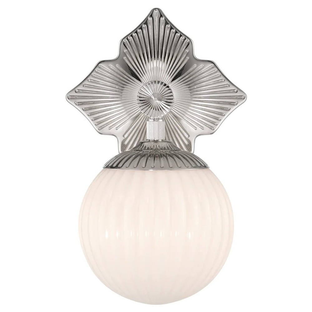 Arden Traditional Polished Nickel White Ribbed Glass 1 Light Sconce|