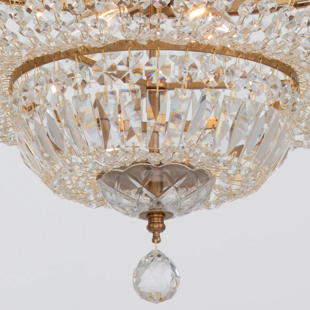 Amira Updated Traditional Aged Brass Crystal 9 Light Chandelier|