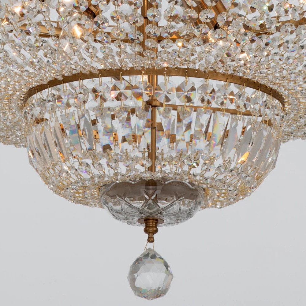 Amira Updated Traditional Aged Brass Crystal 15 Light Chandelier|