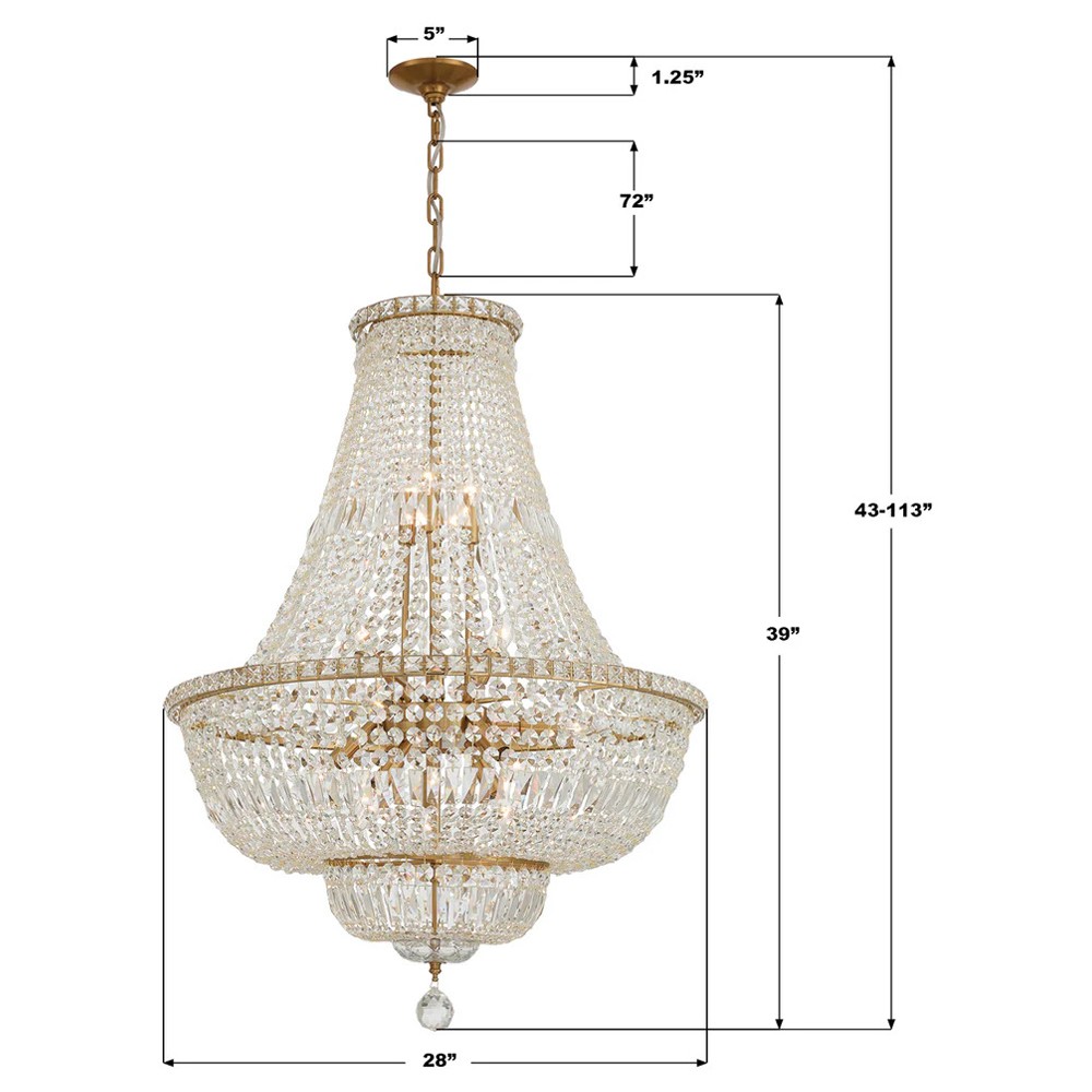 Amira Updated Traditional Aged Brass Crystal 15 Light Chandelier|