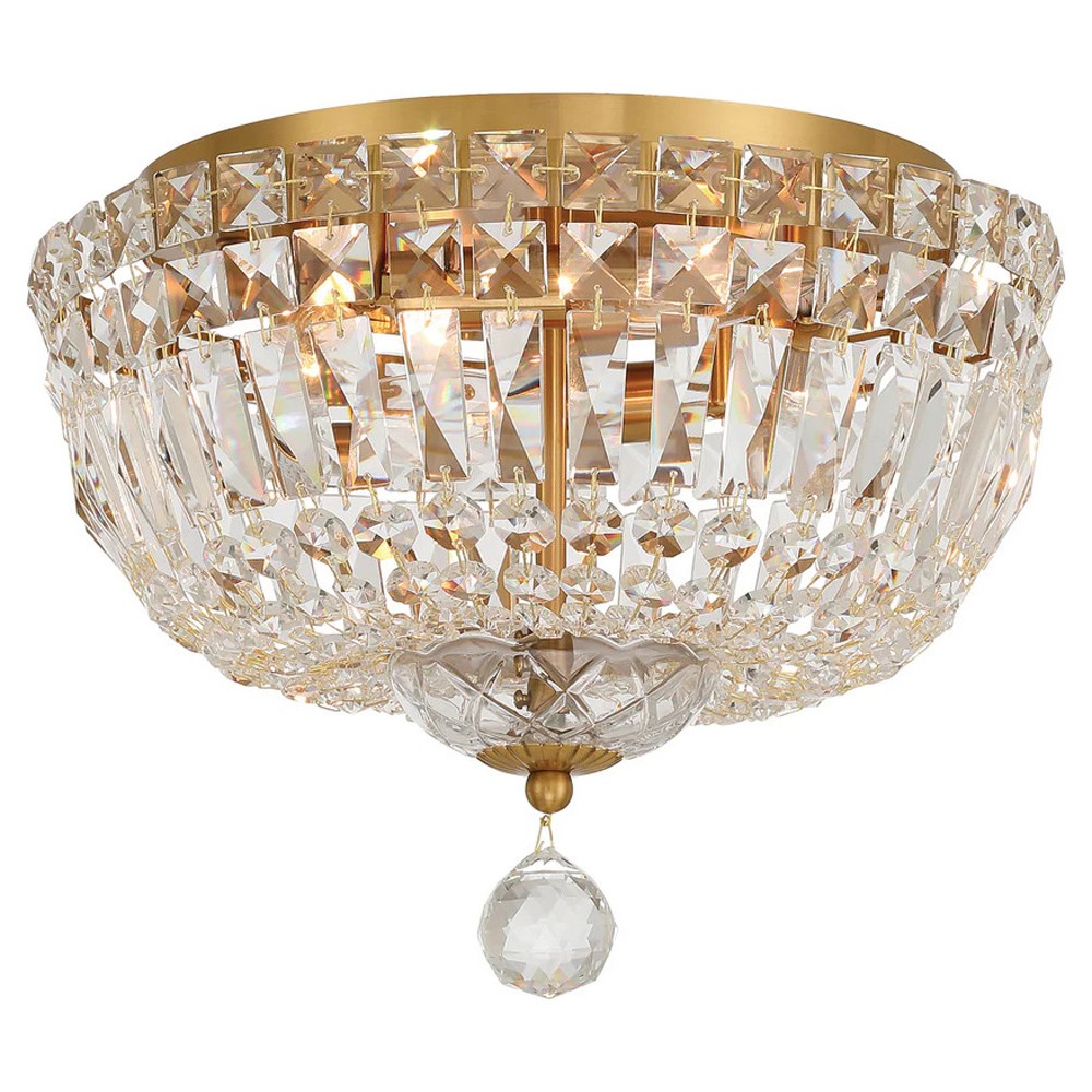 Amira Updated Traditional Aged Brass Crystal 4 Light Flush Mount|