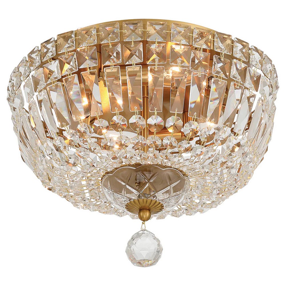 Amira Updated Traditional Aged Brass Crystal 4 Light Flush Mount|