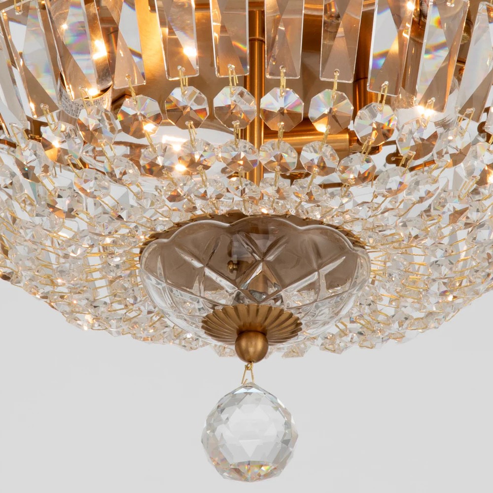 Amira Updated Traditional Aged Brass Crystal 4 Light Flush Mount|