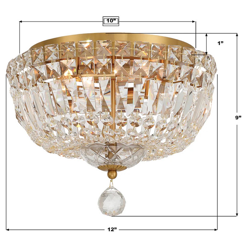 Amira Updated Traditional Aged Brass Crystal 4 Light Flush Mount|