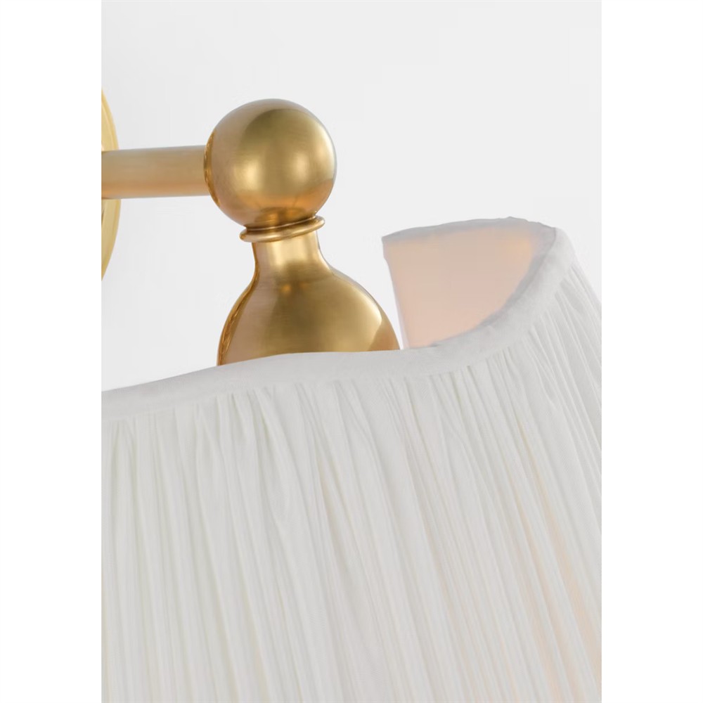 Visual Comfort Matos Traditional White Silk Pleated Antique Brass Armed Sconce|