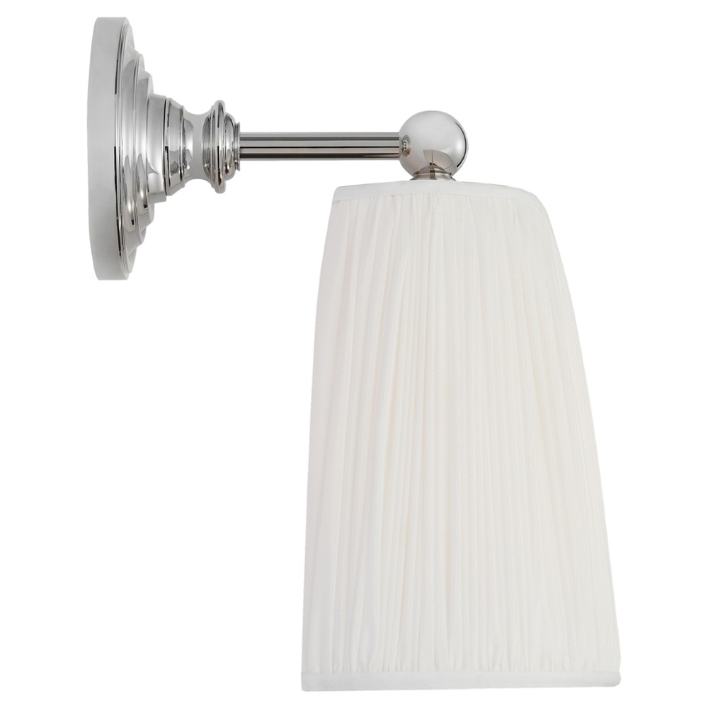 Visual Comfort Matos Traditional White Silk Pleated Polished Nickel Armed Sconce|