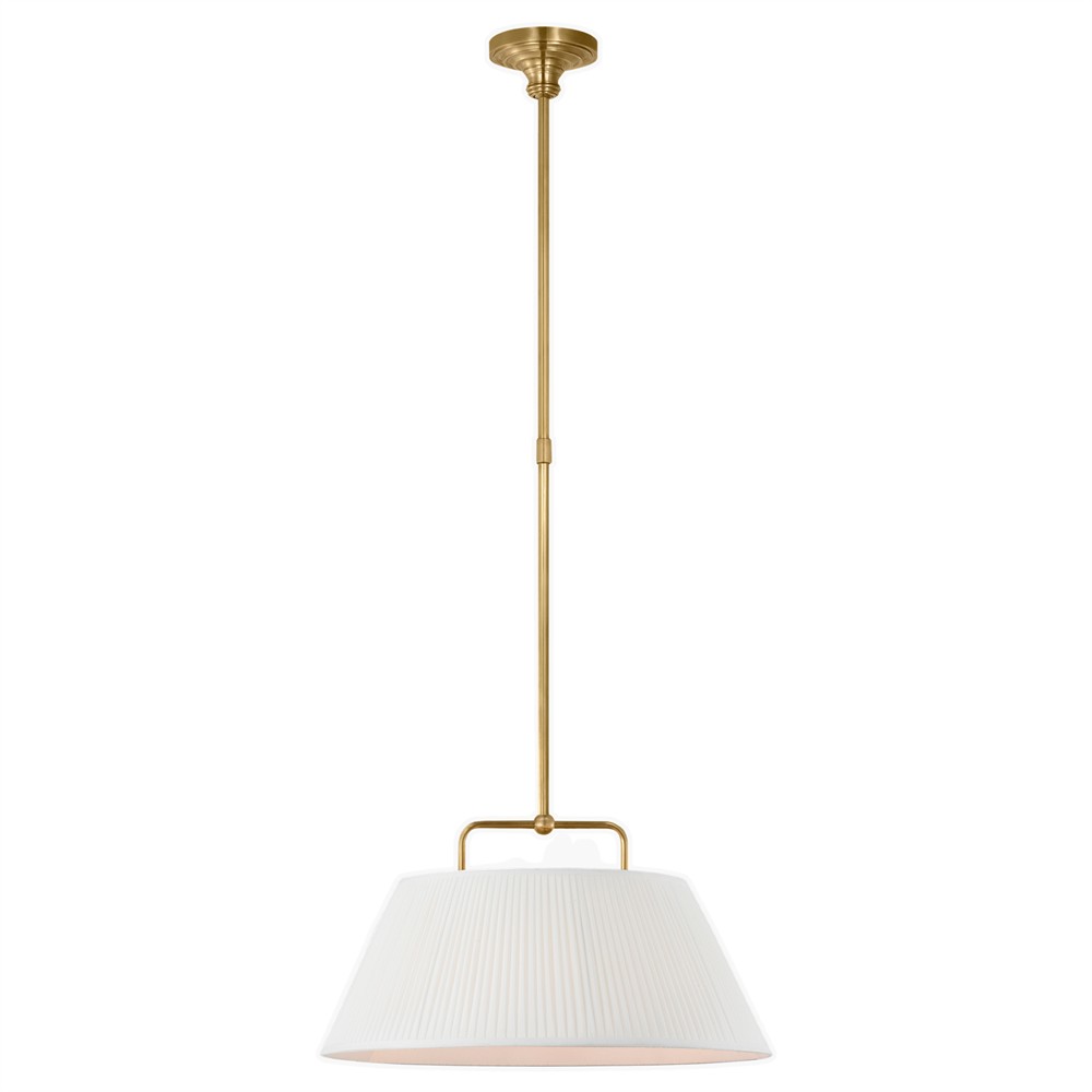 Visual Comfort Serrato White Silk Pleated Antique Brass Hanging Shade - 14"|