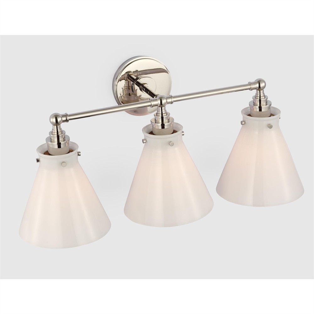 Visual Comfort Parkington White Glass Polished Nickel 3 Light Bath Bar|