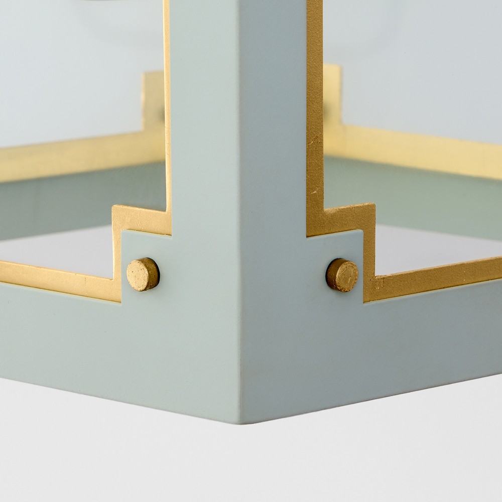 Visual Comfort Caddo Traditional Glass Shade Celadon Blue Steel Lantern|