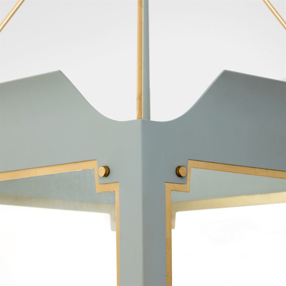 Visual Comfort Caddo Traditional Glass Shade Celadon Blue Steel Lantern|