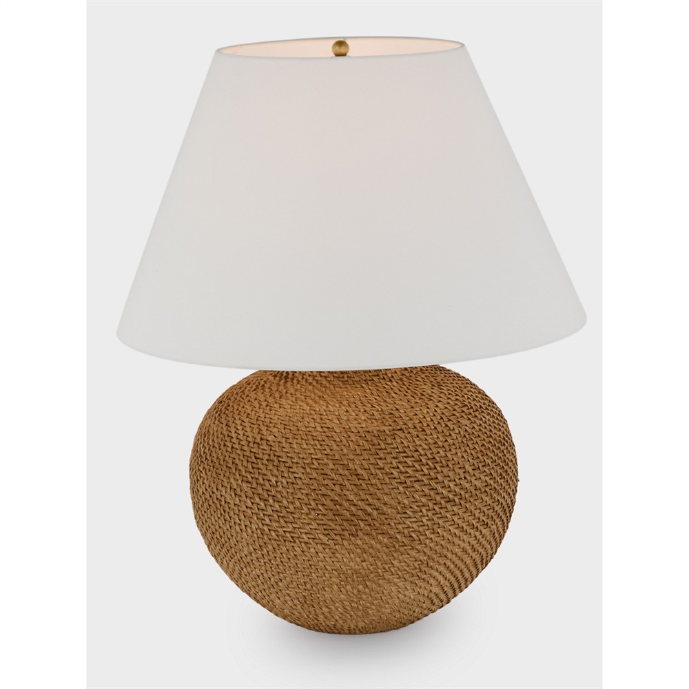 Visual Comfort Avedon Coastal Beach White Linen Shade Natural Rattan Table Lamp|