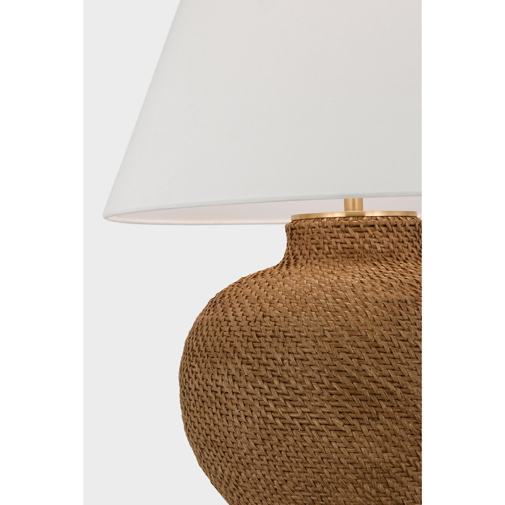 Visual Comfort Avedon Coastal Beach White Linen Shade Natural Rattan Table Lamp|