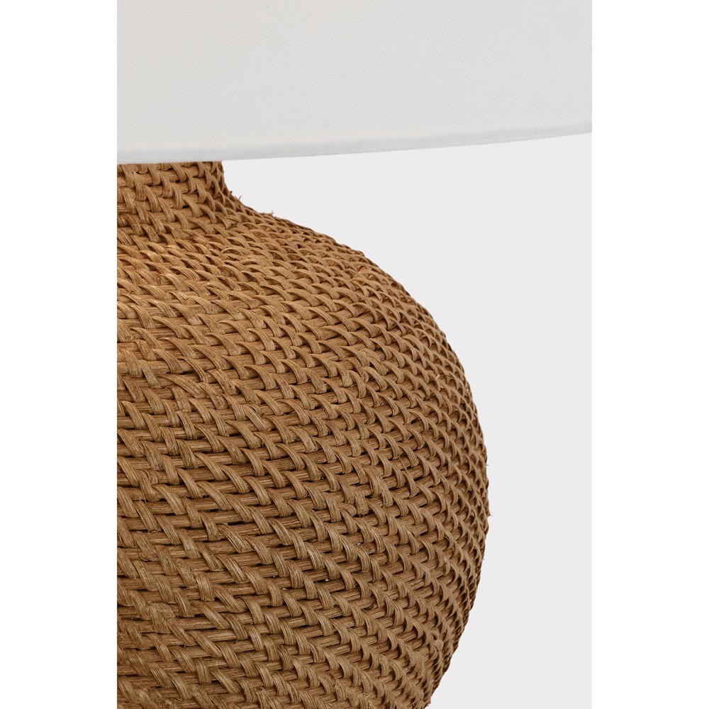 Visual Comfort Avedon Coastal Beach White Linen Shade Natural Rattan Table Lamp|