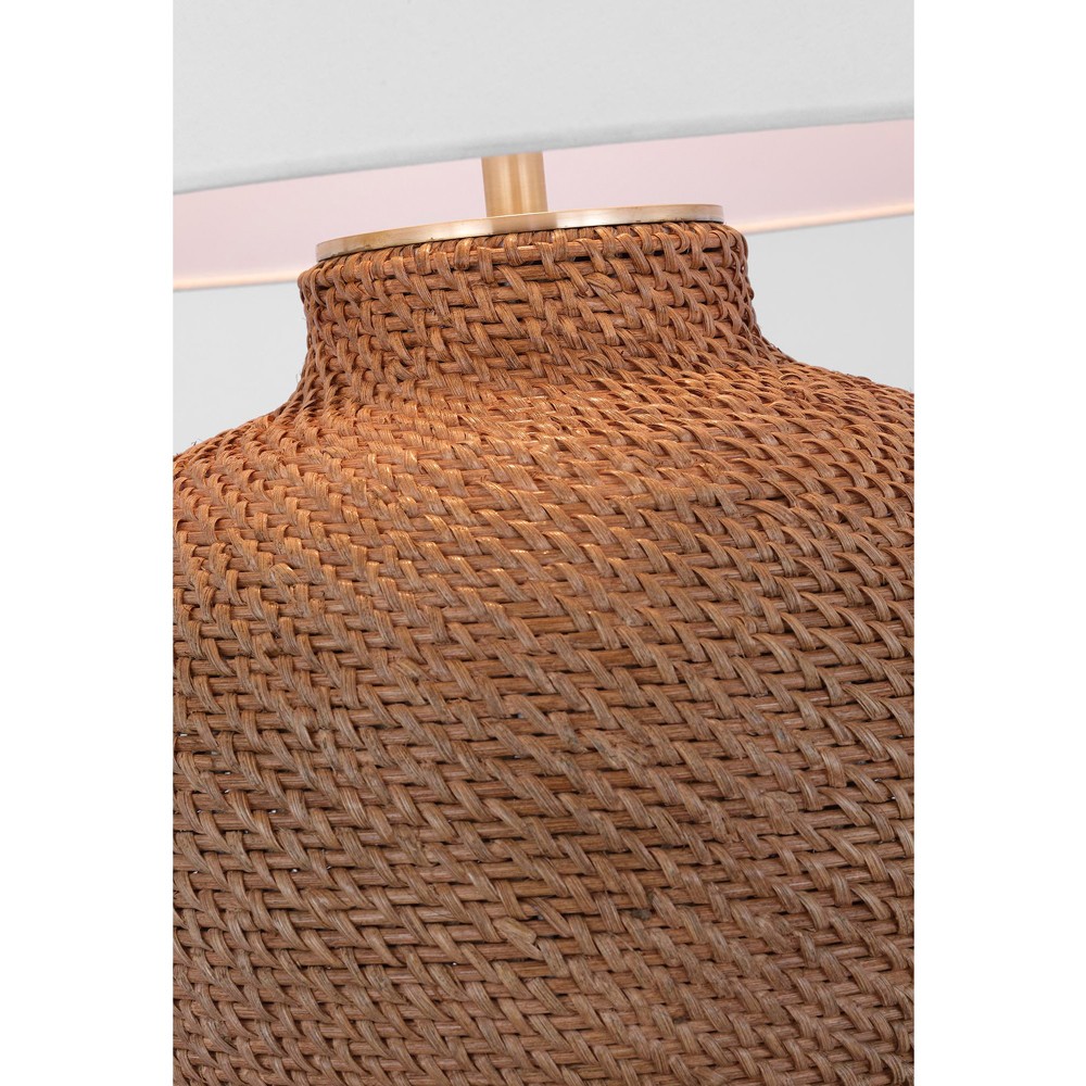 Visual Comfort Avedon Coastal Beach White Linen Shade Natural Rattan Table Lamp|