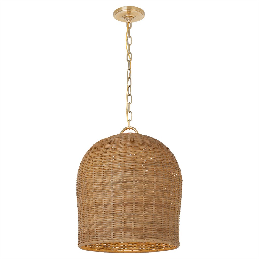 Visual Comfort Nancy Coastal Beach Natural Wicker Soft Brass Hanging Shade - 18"|
