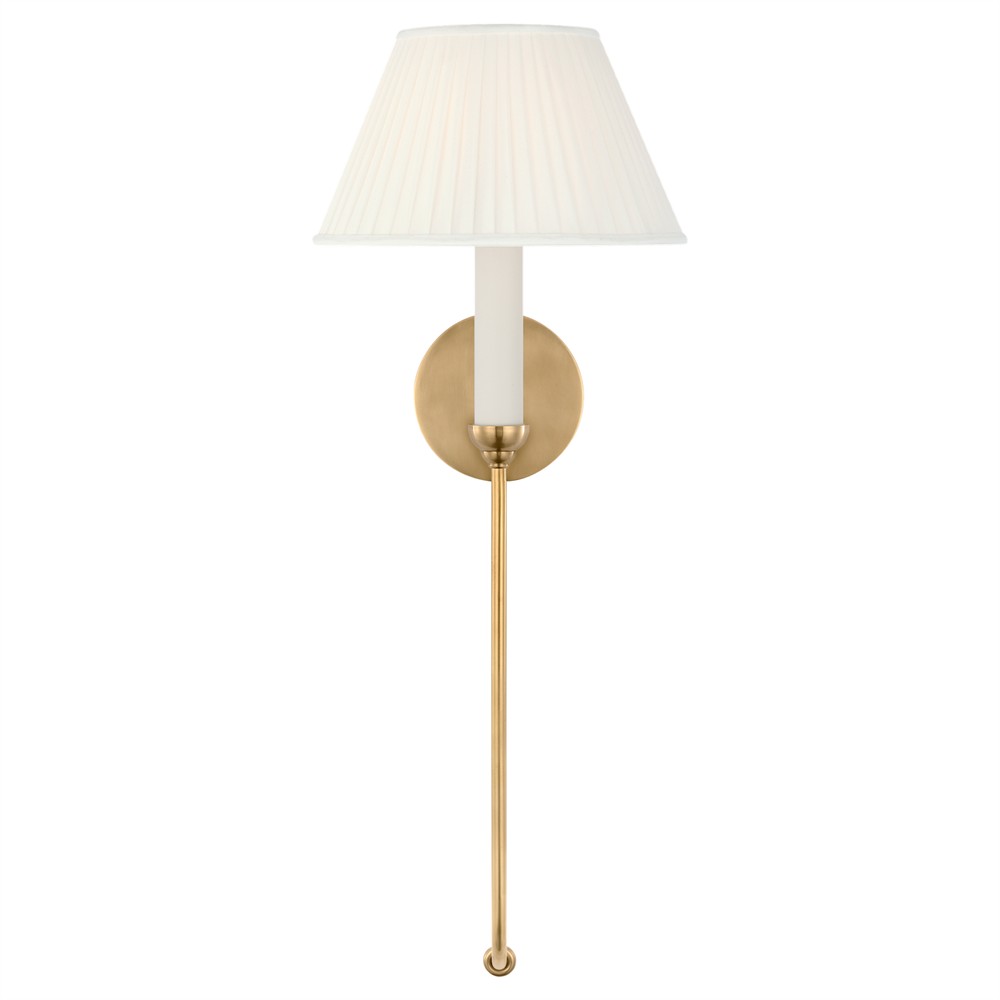 Visual Comfort Ingela White Silk Pleated Antique Brass Single Armed Sconce|