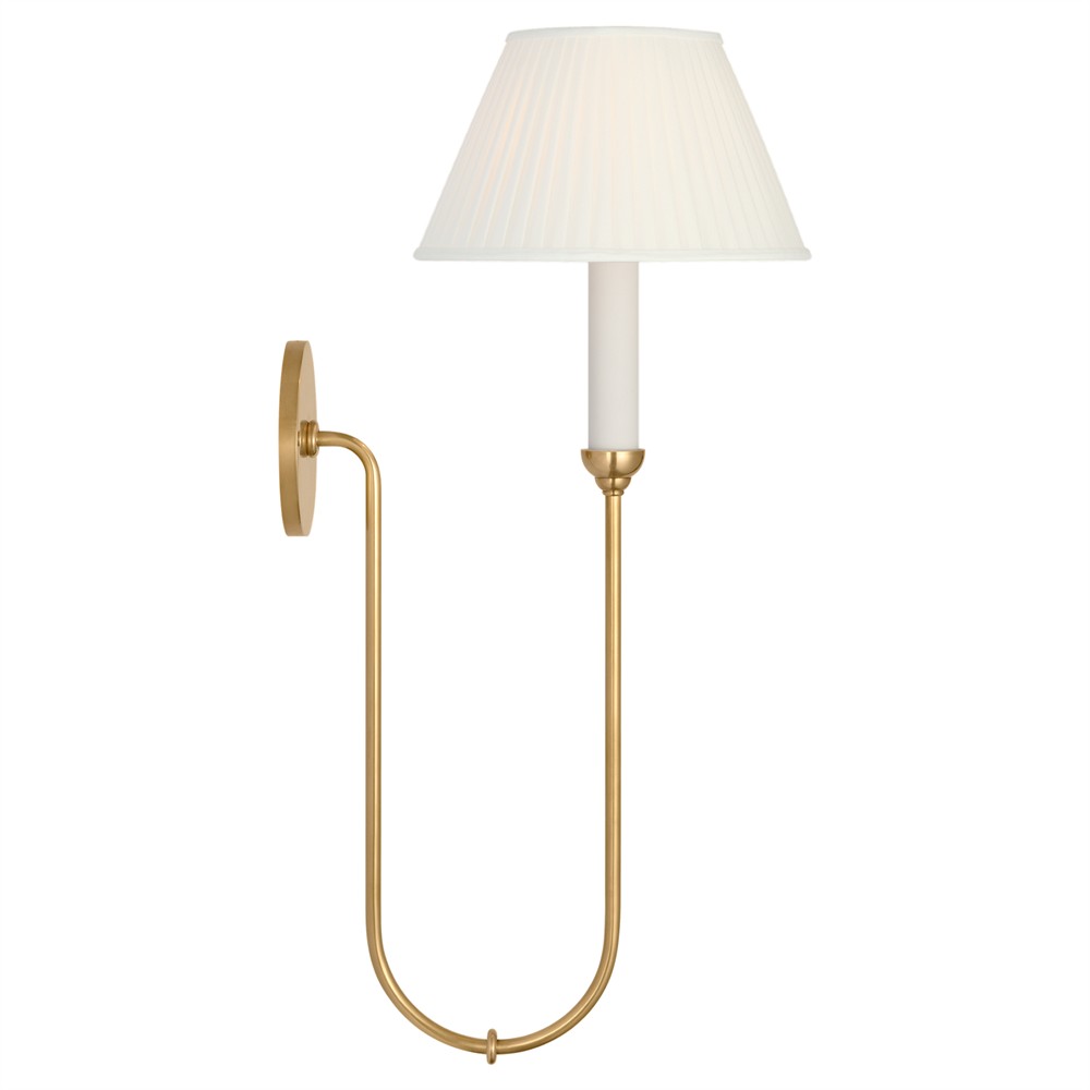 Visual Comfort Ingela White Silk Pleated Antique Brass Single Armed Sconce|