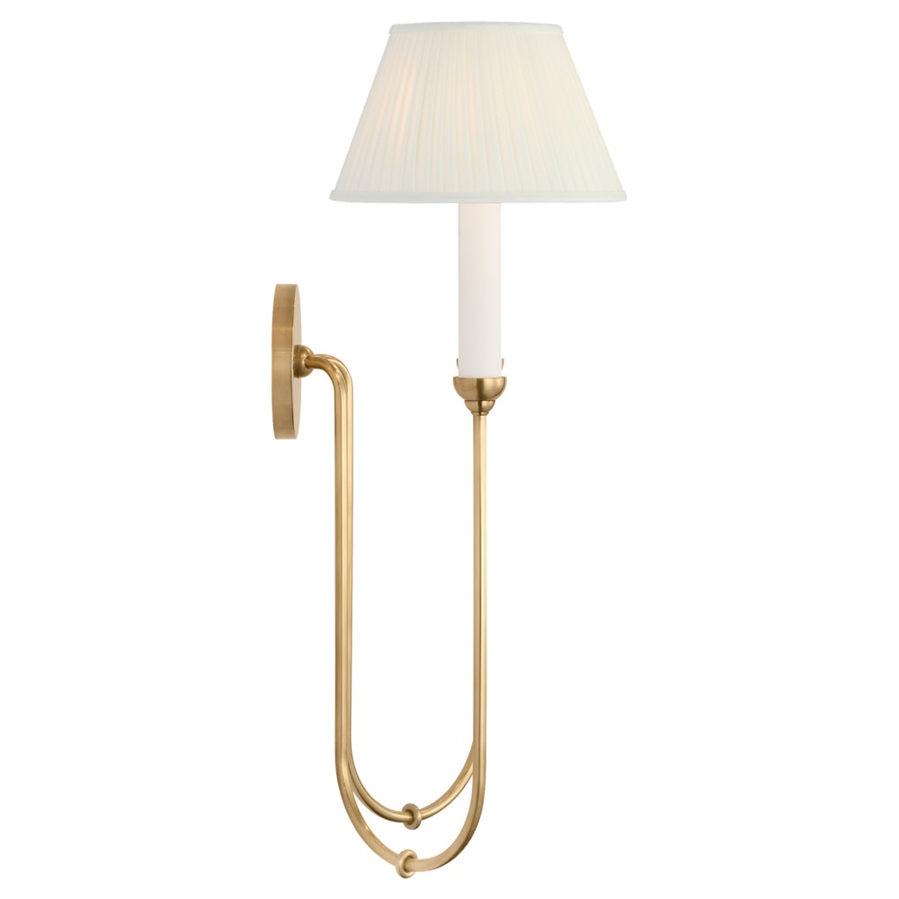Visual Comfort Ingela White Silk Pleated Antique Brass Double Armed Sconce|