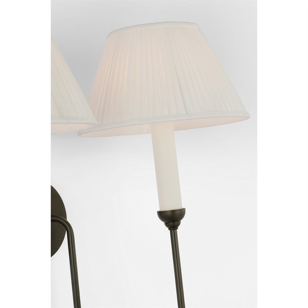 Visual Comfort Ingela White Silk Pleated Modern Iron Double Armed Sconce|