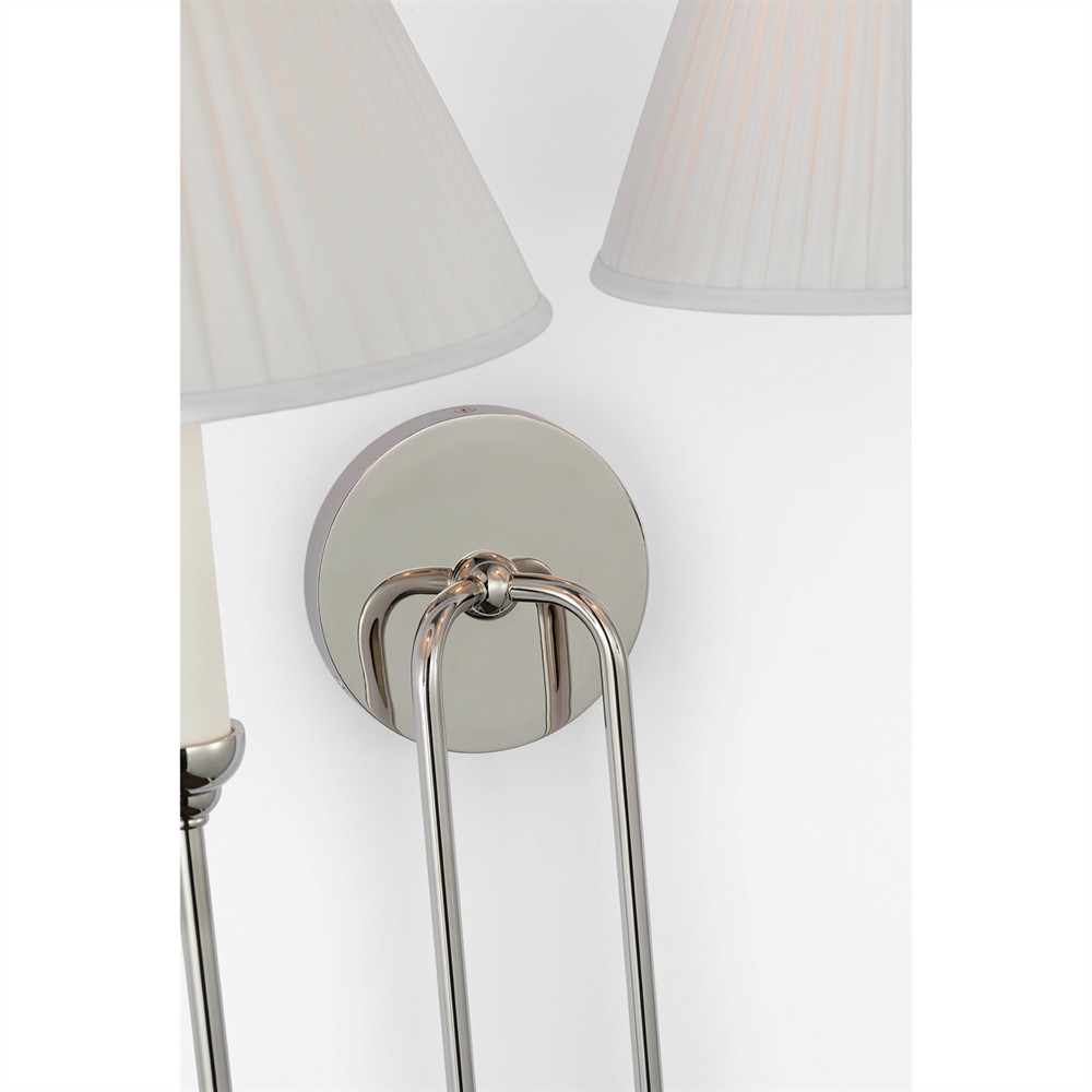 Visual Comfort Ingela White Silk Pleated Polished Nickel Double Armed Sconce|