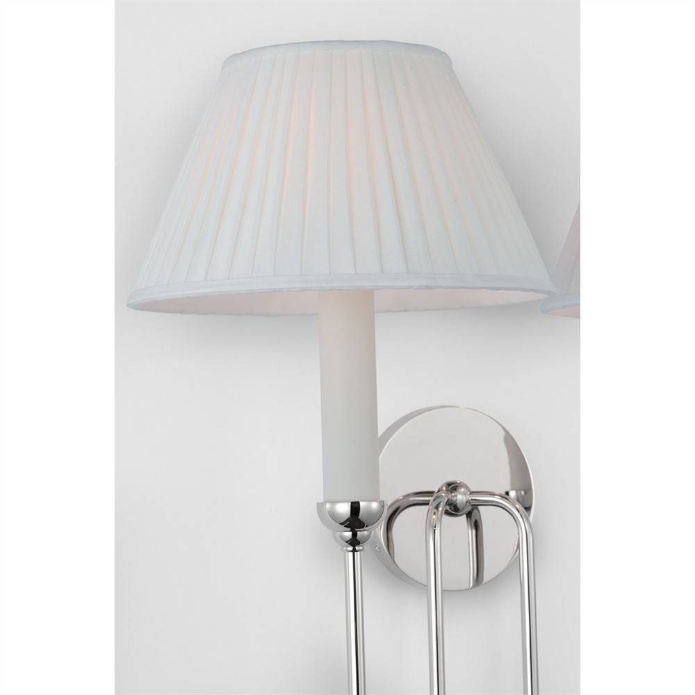 Visual Comfort Ingela White Silk Pleated Polished Nickel Double Armed Sconce|